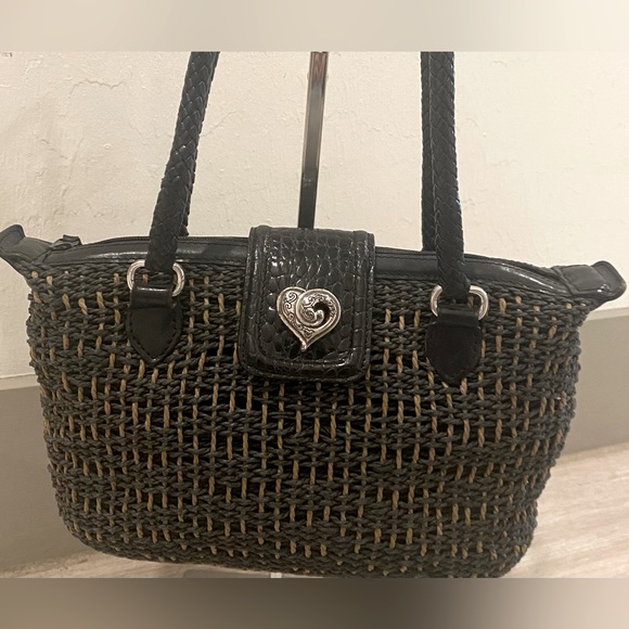 Brighton Straw Tote Shoulder Bag, Black & Tan - Picture 2 of 9